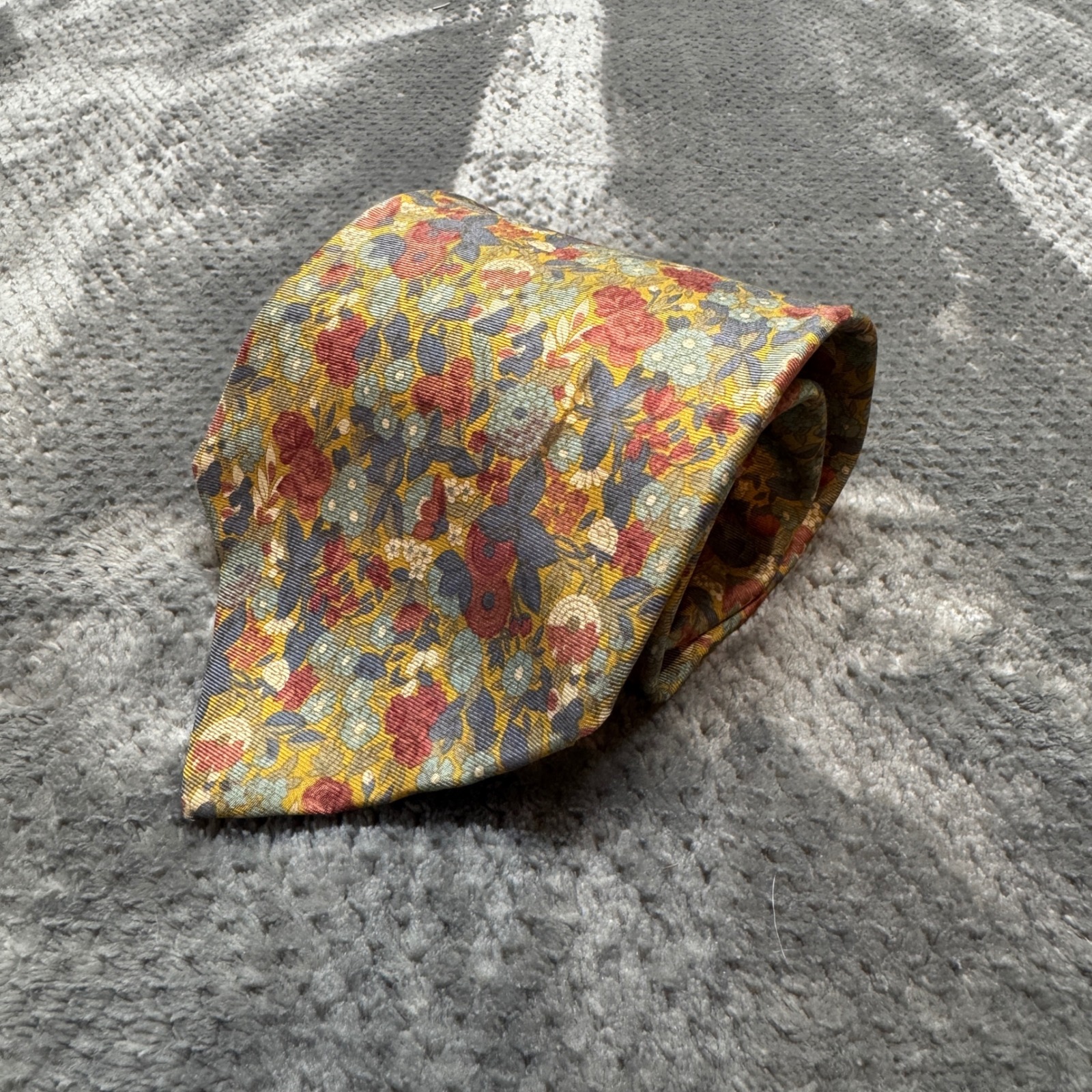 Kenneth Gordon New Orleans Silk Floral Tie Hand Printed Italy Made In Usa Yellow